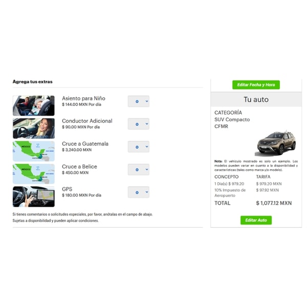 America Car Rental SUV Compacto Renault Duster Rese&ntilde;a