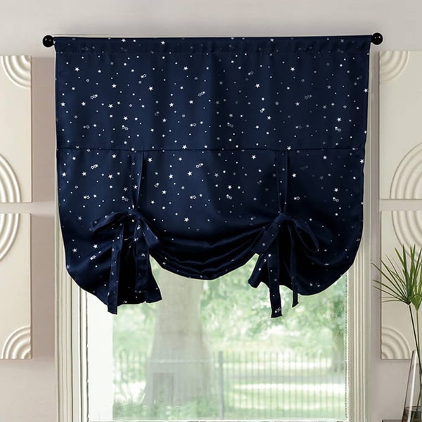 Anady Top Tie Up Adjustable Balloon Curtain Shade Silver Stars Navy Blue Drapes Review