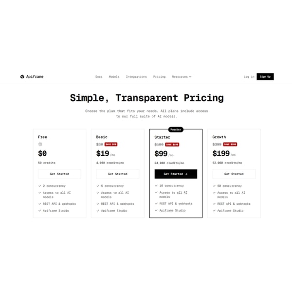 Apiframe Subscription and Pricing