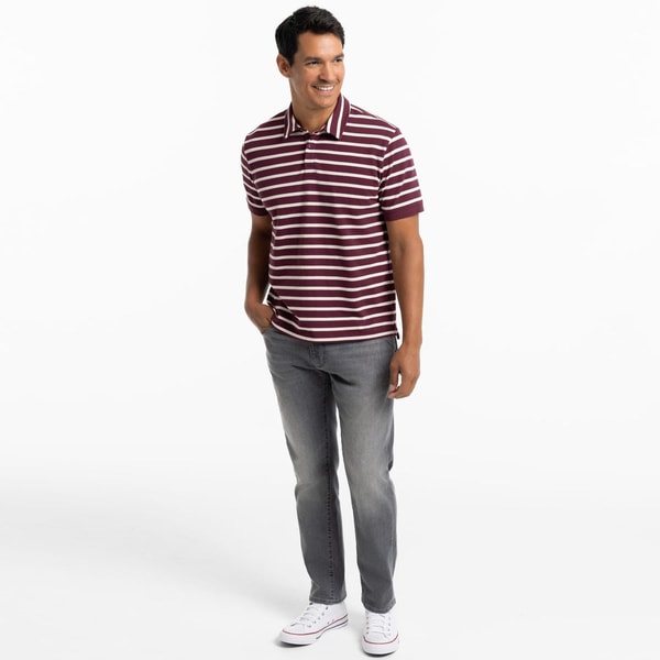 Ash & Erie Burgundy Stripes Pique Polo Review