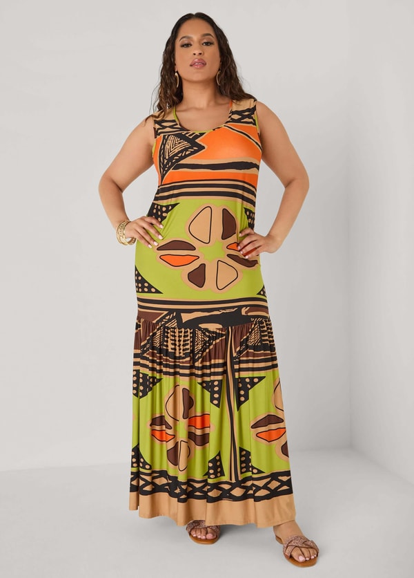 Ashley Stewart Flounced Abstract Print Maxi Dress Review