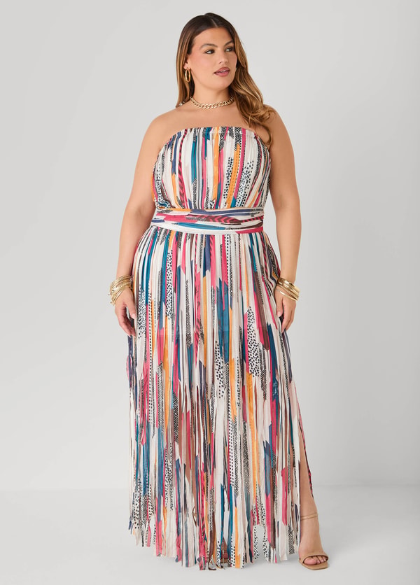 Ashley Stewart Printed Fringed Strapless Dress Review
