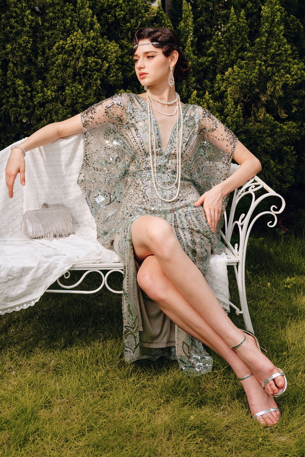 BABEYOND Retro Batwing Sleeve Sequin Evening Gown Review