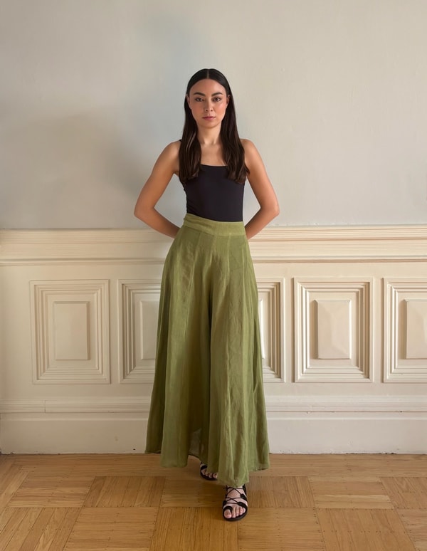 Soukra Calypso Palazzo Linen Pants in Green Review