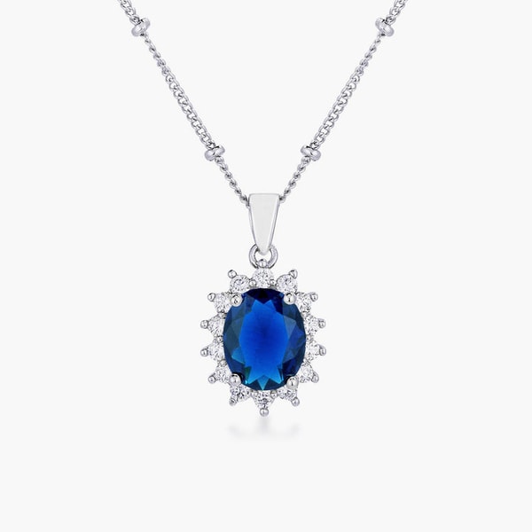 BaubleBox Rhodium Plated Sapphire Blue Petite Royal Oval Pendant Review