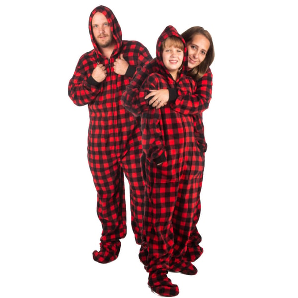 Big Feet Pajama Company Hoodie Footed Onesie Buffalo Plaid Fleece Pajamas Review