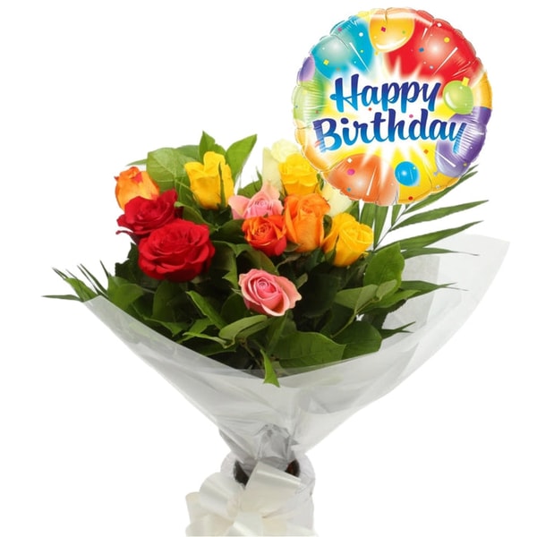 Blooma Florist Birthday Balloon & 12 Multicolour Roses Flowers Review