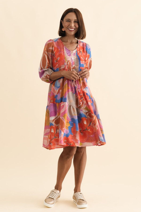 Blue Bungalow Esta Rust Abstract Sleeved Dress Review