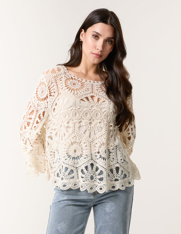 Blue Vanilla Crochet Top With Flared Sleeves Review