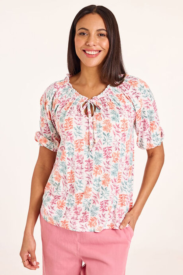 Bonmarch&eacute; Leaf Print Tie Neck Top Review