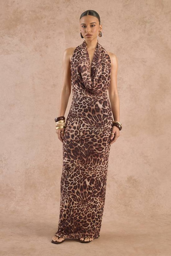 Boohoo Leopard Halterneck Mesh Maxi Dress Recenzja