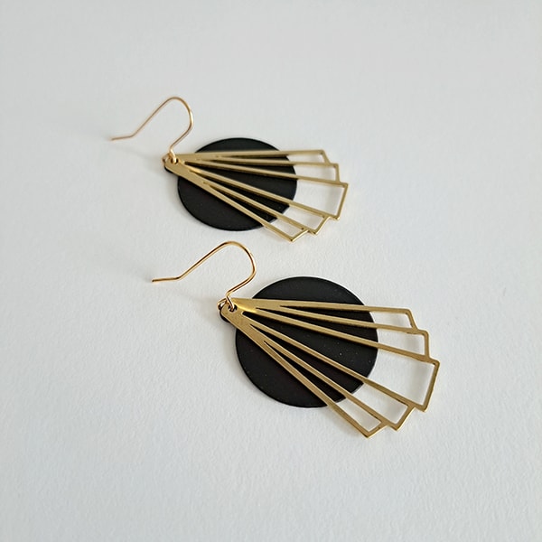 Brass And Bold Black Disc+brass Art Deco Motif Long Earrings Review