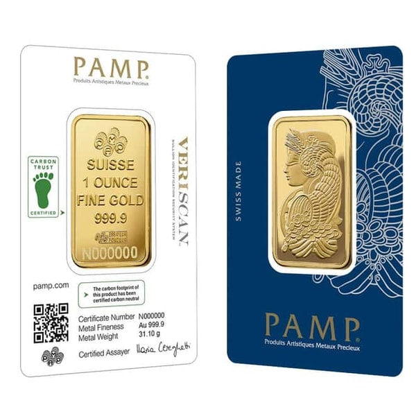 1 oz Gold Bar PAMP Suisse Lady Fortuna Veriscan Carbon Neutral Review