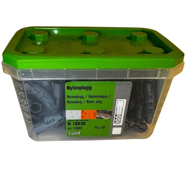 Bygg&ouml;verskott Nylonplugg 10x50 mm ESSVE N 50-pack Recension
