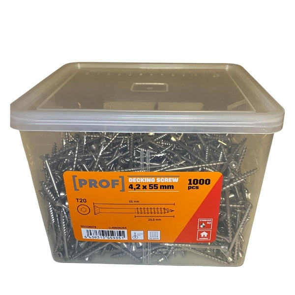 Bygg&ouml;verskott Trallskruv 4,2x55 mm Rostfri A2 T20 PROF 1000-pack Recension