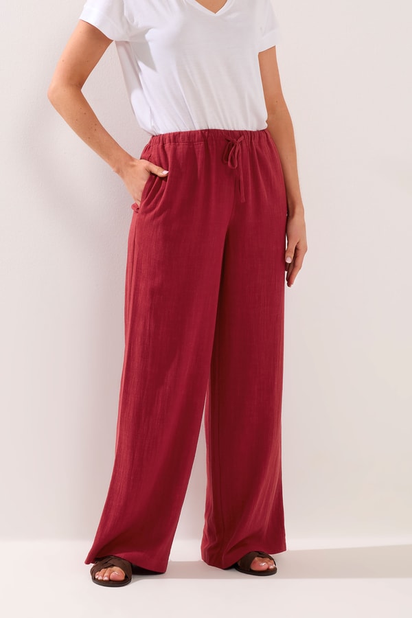 Long Tall Sally Tall Dark Red Wide Leg Linen Trousers Review