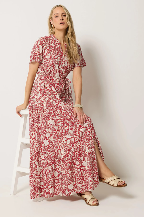 Long Tall Sally Tall Berry Red Floral Tie Waist Maxi Dress Review
