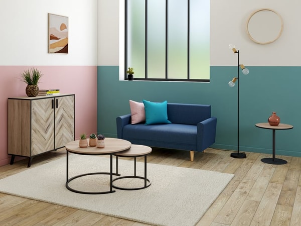 Conforama Canap&eacute; droit fixe KOBY 2 places Tissu Bleu marine Avis