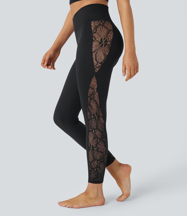 Celeste L'Amour SoftlyZero&trade; High Waisted Crossover Contrast Lace Pocket Yoga Leggings-UPF50+ Review