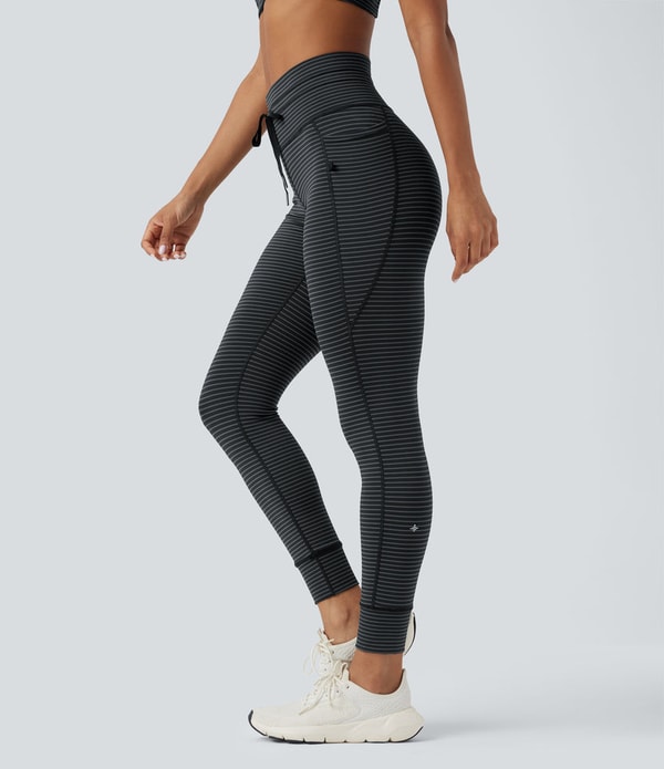 Celeste L'Amour High Waisted Drawstring Striped Yoga Leggings with Pockets Review