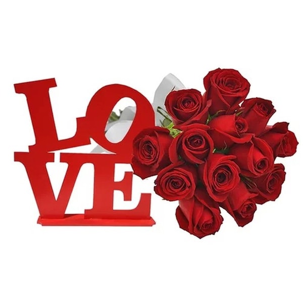Cestas Michelli Buqu&ecirc; de 12 Rosas Vermelhas e Placa Love Review
