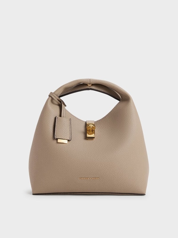 Charles & Keith Chance Turn-Lock Bucket Bag Taupe Reviews