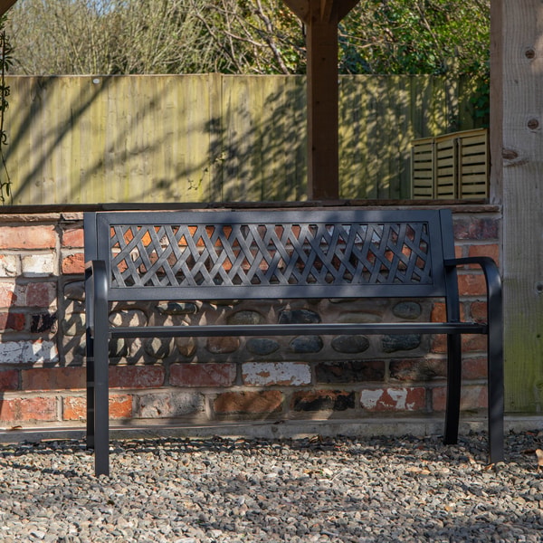 Cheaper Online Keswick 2 Seater Outdoor Modern Lattice Design Metal Garden Patio Bench Review