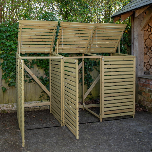 Cheaper Online 2.02m x 1.22m Large Wooden Outdoor Garden Triple Wheelie Bin Store Storage for 3 Bins Review