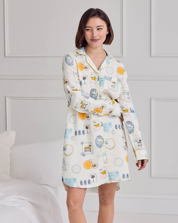 Chelsea Peers Linen Blend Scenic Stamps Print Nightshirt Review