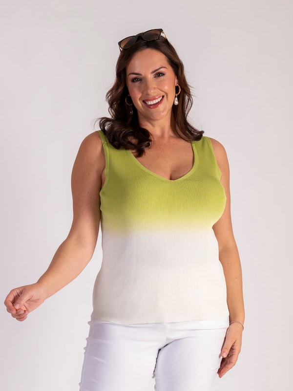 Chesca Direct White/Lime Ombre Knitted Camisole