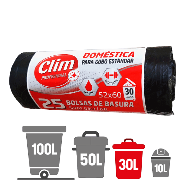 Clim Profesional Bolsas de basura dom&eacute;stica antigoteo 30L 52x60 cm Clim Profesional. Rollo 25 uds Review