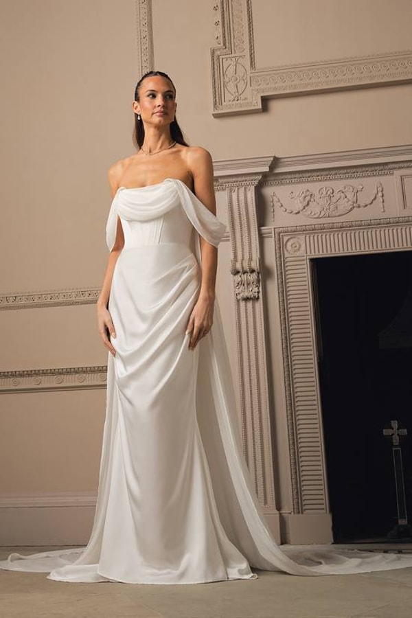 Coast Bandeau Wedding Dress With Chiffon Cape Reviews