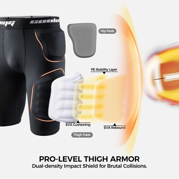 COOLOMG 5-Pad Men's Football Padded Shorts Football Girdle for Men, Pads on HIPS, Thighs and Tailbone Review