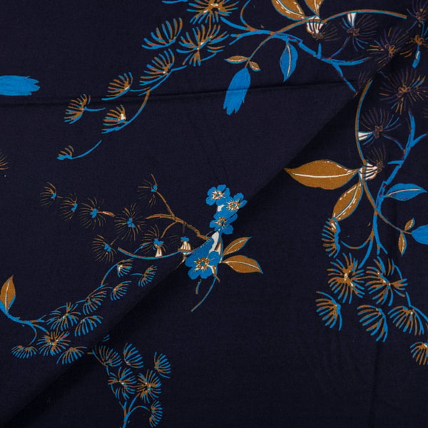 Coupons Couture &Eacute;toffe 100% viscose - Bouquet bleu fond marine Avis