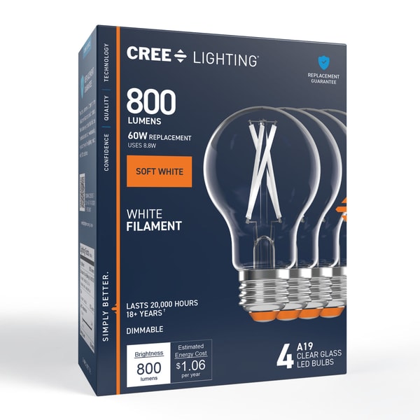 CREE Lighting 60W Replacement A19 White Filament Soft White Medium E26 Base Dimmable LED Light Bulb (4-Pack) Review