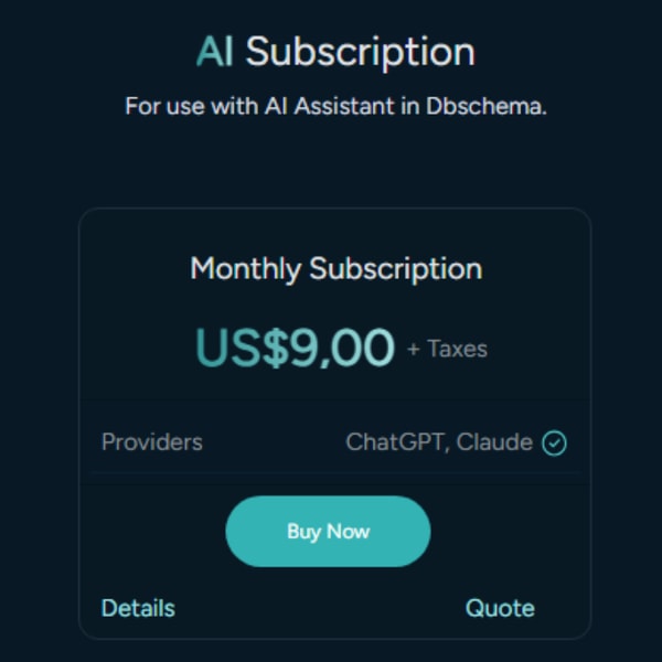 DbSchema Monthly AI Subscription Review