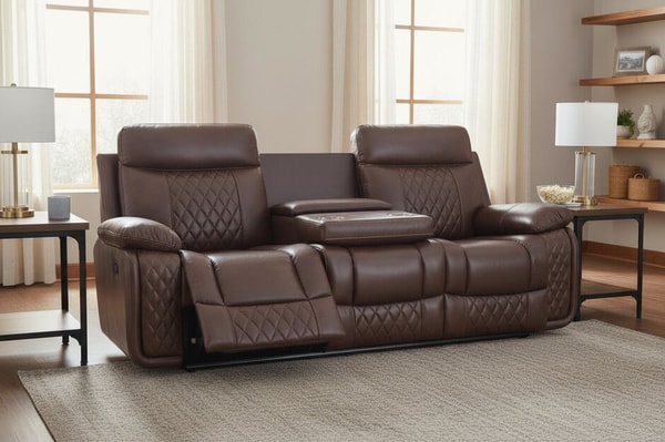 Designer Sofas 4U Hampton 3 Seater Leather Cinema Console Reclining Sofa Tan Air Leather Review