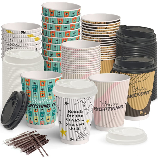 Dessie Shop Dessie 100 Disposable Coffee Cups with Lids and Stirrers 12 oz Review