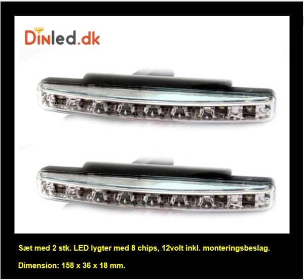 DinLED.dk 2 stk. LED Lygte med 8 LED chips og monterings s&aelig;t 12 volt Anmeldelse