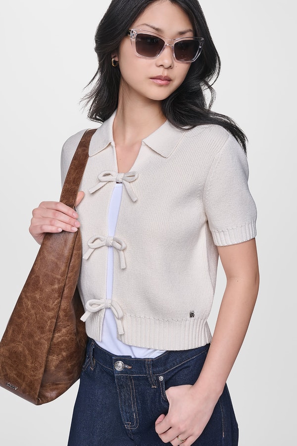 DKNY Short Sleeve Tie Front Polo Sweater Review
