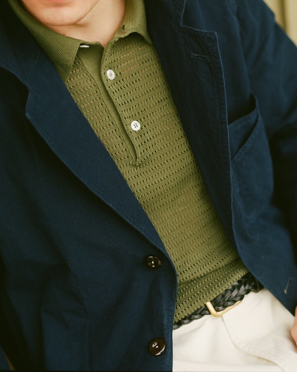 Drake's Olive Waffle Knit Cotton Short-Sleeve Polo Shirt Review