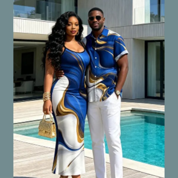 Dresslily Vacation Couple Outfit Gold Fluid Abstract Marble Print Review