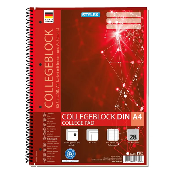 Druckerzubeh&ouml;r Stylex Collegeblock Spirale DIN A4 kariert Bewertung