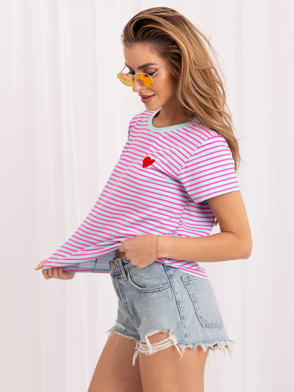 eButik Fluo r&oacute;żowo-niebieski bawełniany t-shirt z haftem Recenzja