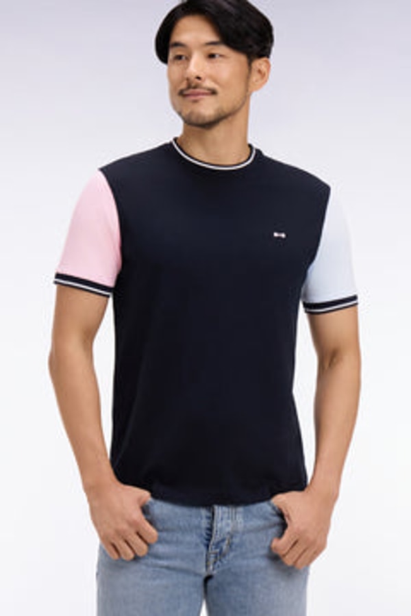 Eden Park T-shirt &agrave; manches courtes en coton marine &agrave; manches bicolore coupe droite Review