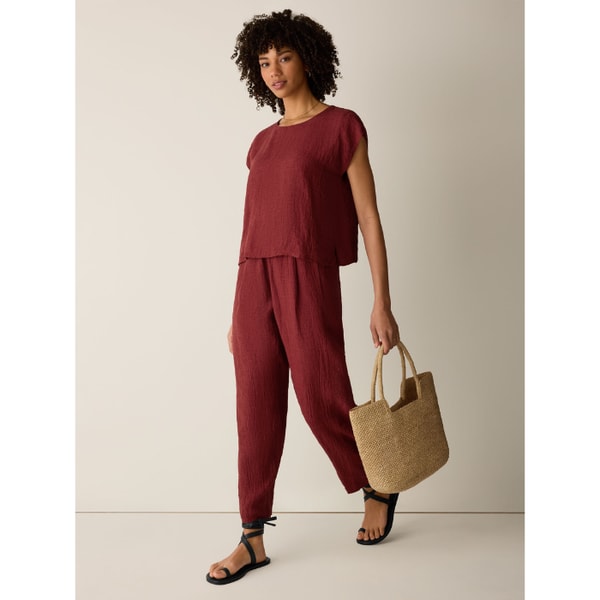 Eileen Fisher Puckered Organic Linen Stripe Square Top Review