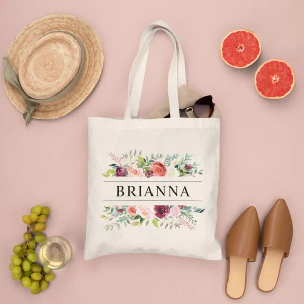 Zazzle Elegant Burgundy Pink Floral Bouquet Name Tote Bag Review