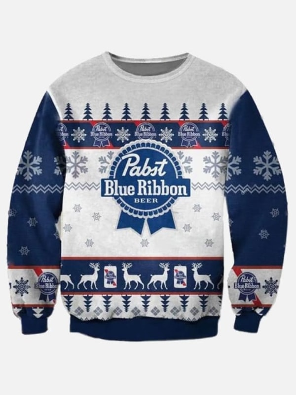 Eleven Oasis Ugly Christmas Pabst Blue Ribbon Beer Sweatshirt Reviews