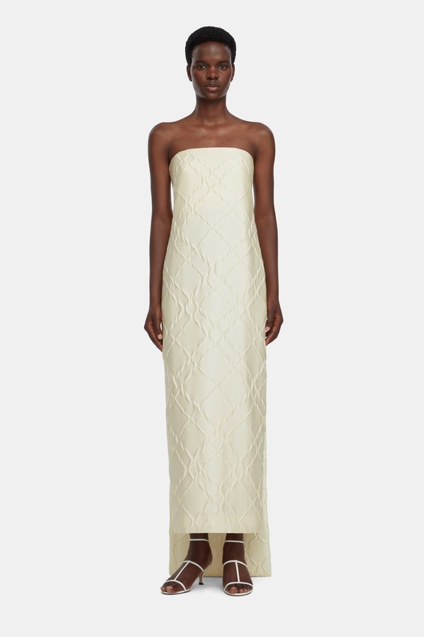 Emilia Wickstead Hattie Strapless Dress In Ivory Geometric Jacquard Review