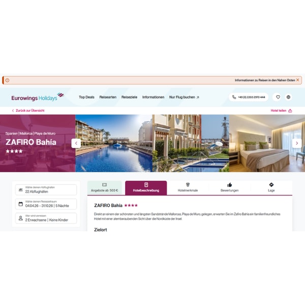 Eurowings Holidays ZAFIRO Bah&iacute;a Bewertung